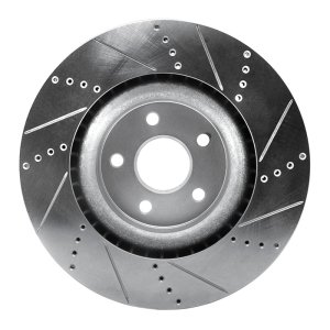 Dodge Durango Brake Rotor (1) - Front Left - R1 Concepts - Drilled & Slotted - Silver - `12-`25